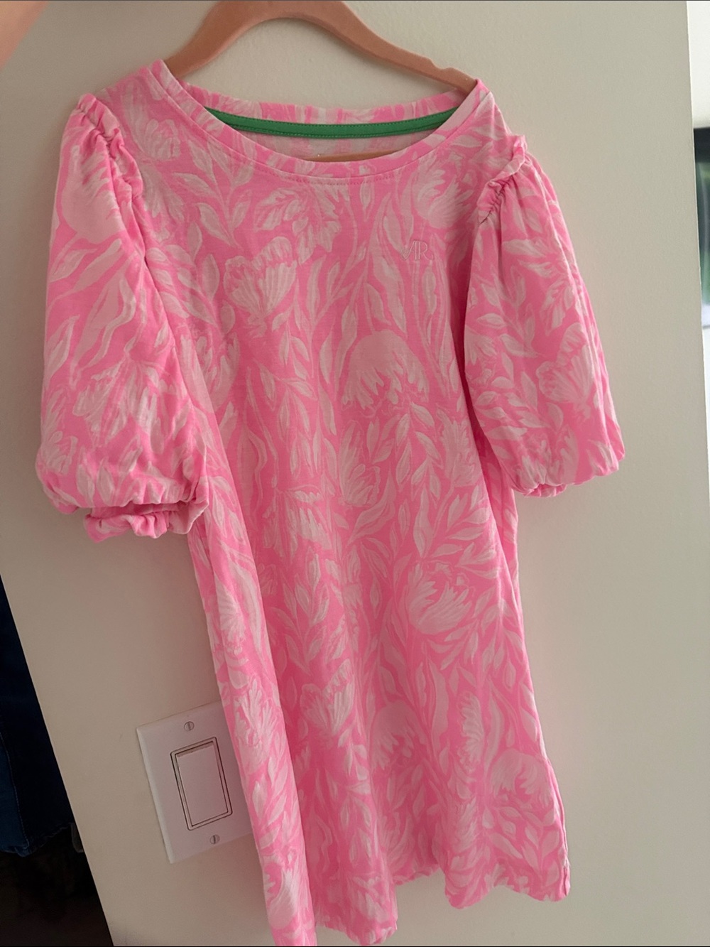 Lilly Pulitzer Pink & White Floral Puff-Sleeve Mini Mercer dress 6-7 kids